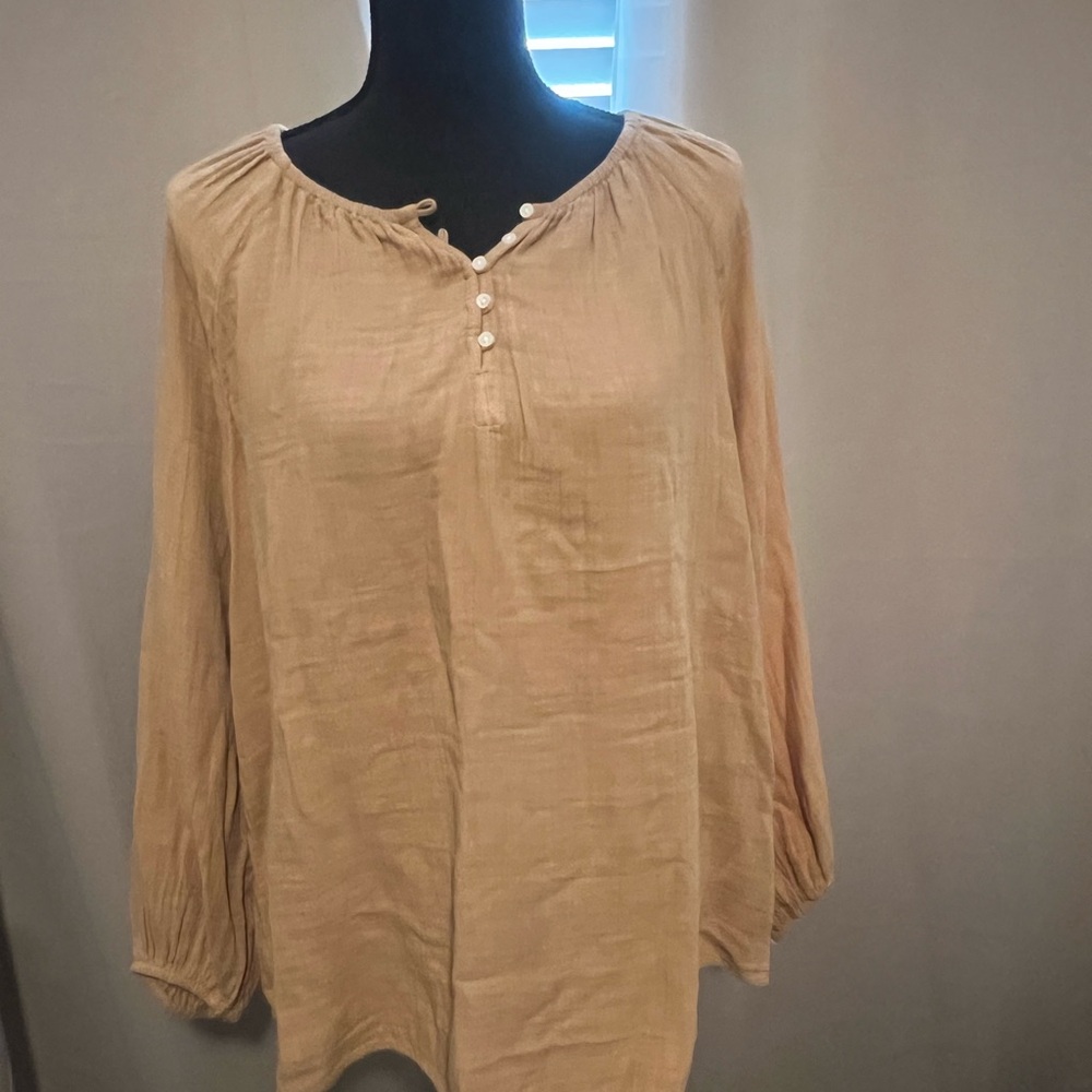 Old Navy Light Tan Blouse with Button Accents